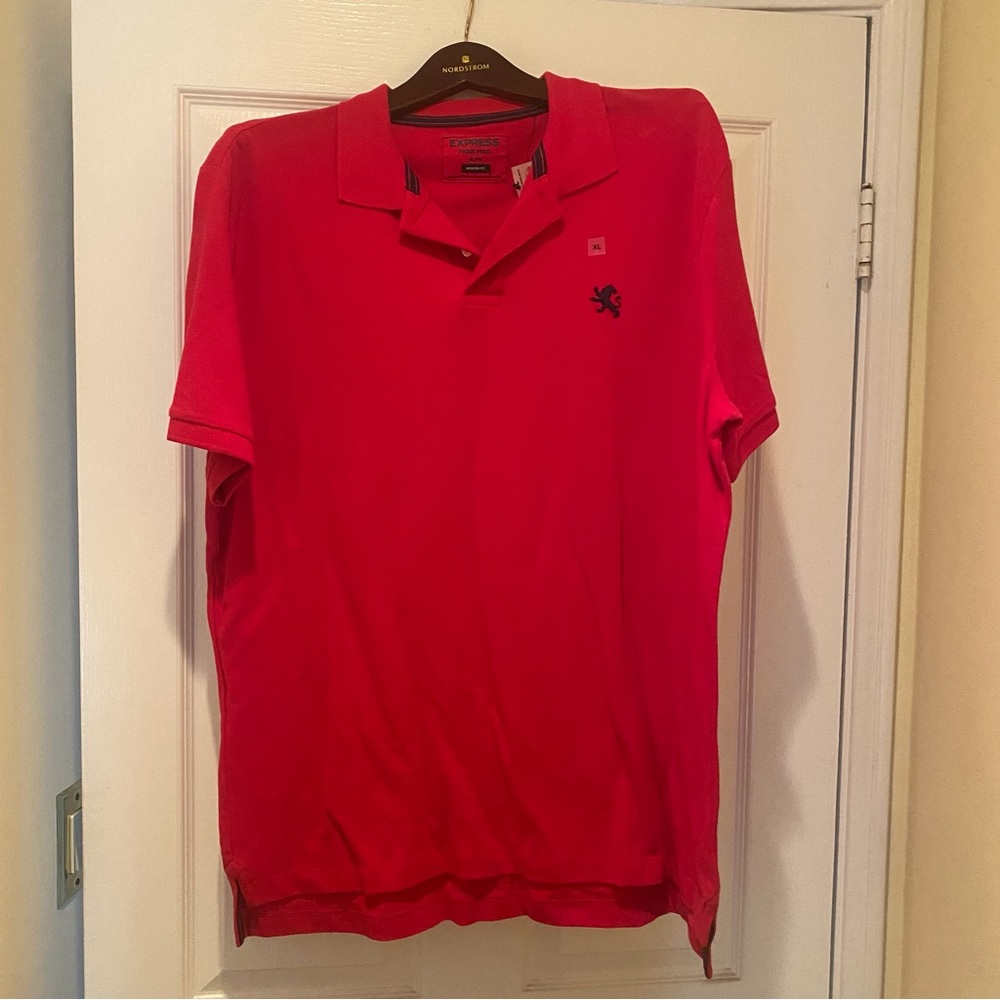 NWT EXPRESS Modern Fit Red Mens Short Sleeve Polo Shirt XL